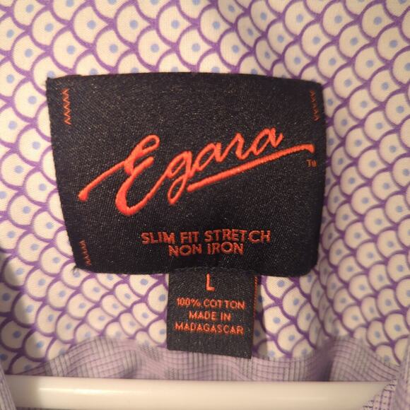 Egara L Slim Fit Stretch Non Iron Dress Shirt Purple Geometric Cotton Mens - Picture 3 of 5